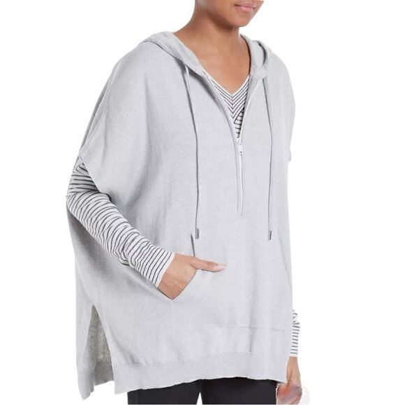 ATM Anthony Thomas Mellilo Hooded Poncho Sweater with Half Zip in Heather Grey - Picture 1 of 10